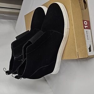 STEVE MADDEN WOMEN'S WEDGE SNEAKERS FAUX SUEDE SIDE ZIP BLACK SIZE 10 NIB